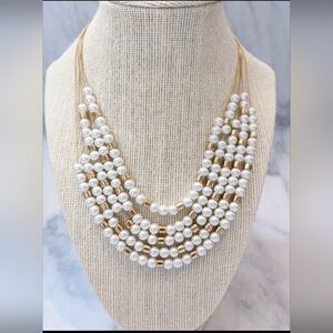 5 Row Layered Necklace - a New Day Faux Pearl Gold